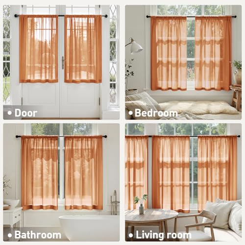 Fall Orange Sheer Curtains 63 Inches Long 4 Panels 42 x 63 Inches (42"W x 63"L (Pack of 4) / Orange)