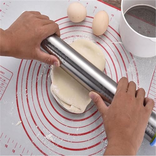 Rolling Pin nonstick and Silicone Baking Pastry Mat (Red)