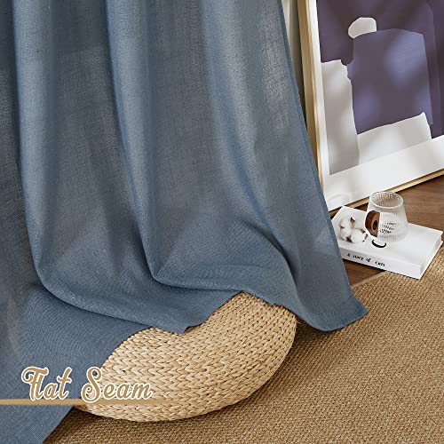 Linen Blend Stone Blue Curtains for Living Room (52"W x 84"L (Pack of 2) / Linen Stone Blue)