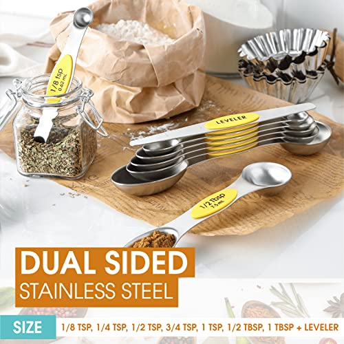 Stainless Steel Magnetic Measuring Spoons Set of 8 (Yellow / 1-Pack)