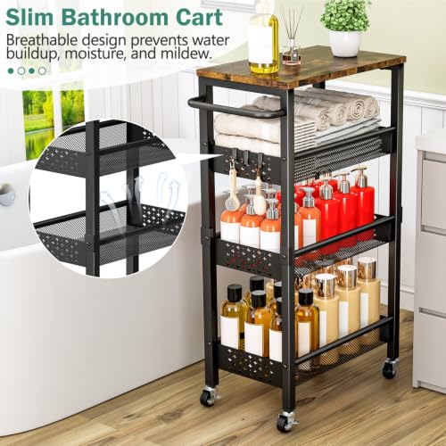 4 Tier Laundry Utility Rolling Cart with Wheels (Black / 8.1 inch wide)