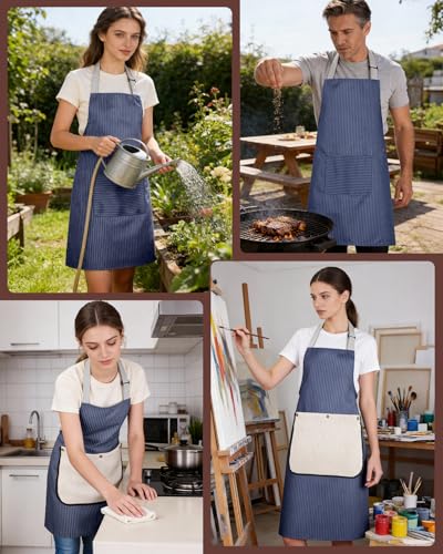 Waterproof Kitchen Apron with Pockets & Interchangeable Towels (Dark Blue)
