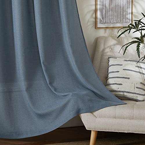 Linen Blend Stone Blue Curtains for Living Room (52"W x 84"L (Pack of 2) / Linen Stone Blue)