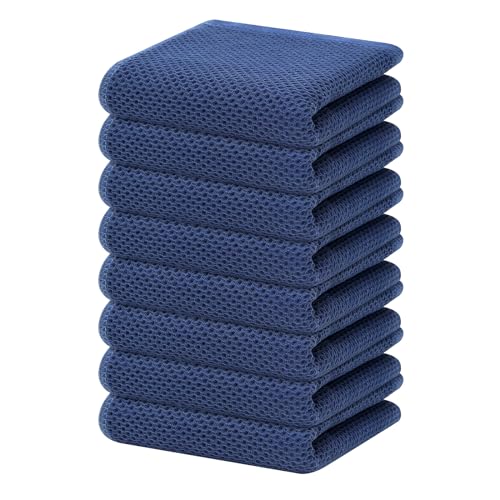 100% Cotton Waffle Weave Kitchen Dish Towels 8 (Navy Blue / 13 X 28 - 8 Pack)