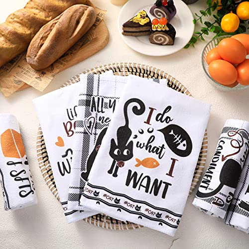 6 Pcs Black Cat Theme Kitchen Towels Funny Dish Towel (Black Cat)