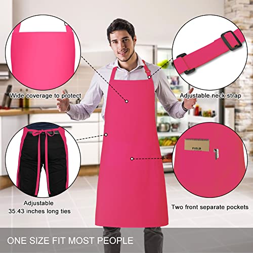 2 Pack 100% Cotton Aprons with 2 Pockets Cooking Chef Kitchen Adjustable Bib Apron for Women Men (Hot Pink)
