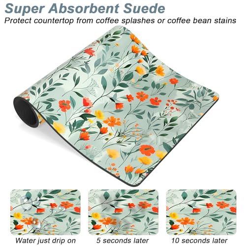 Coffee Mat 12" x 19" Cute Coffee Bar Mats for Espresso Machine Station Accessories and Organizer (Simple Abstract Flowers / 12" x 19")