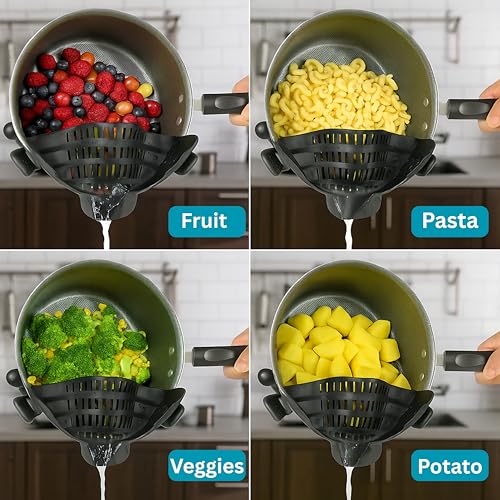 Clip On Strainer Silicone for Pots and Pans (Black)