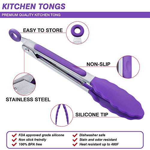 Kitchen Food Tongs (Purple - Mini Tongs Set)