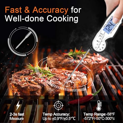 Digital Instant Read Meat Thermometer Digital for Grilling and Cooking (Black/White)
