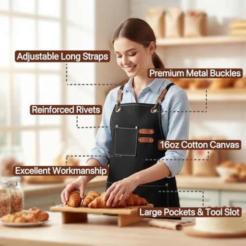 Aprons for Men Women with 3 Pockets (Black)