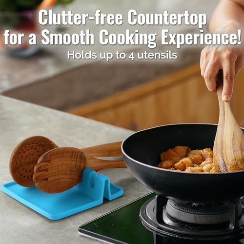 Silicone Utensil Rest with Drip Pad for Multiple Utensils (Medium / Blue)