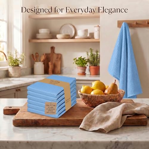 Kitchen Towels Cotton Dish Towels 20”x30” (18" x 28" (Set of 6) / 071 Sky Blue)