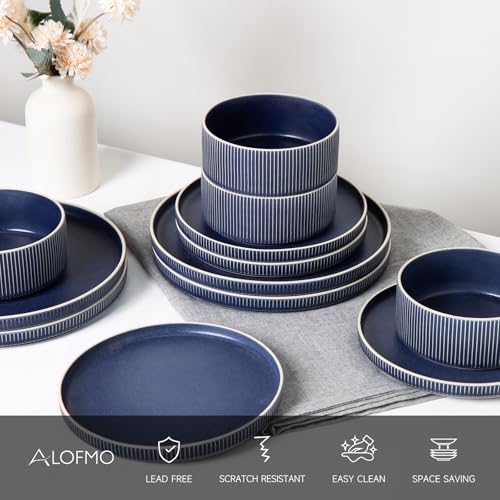 Stoneware Dinnerware Sets for 4 (Matte Blue / 4-Set(12pcs))