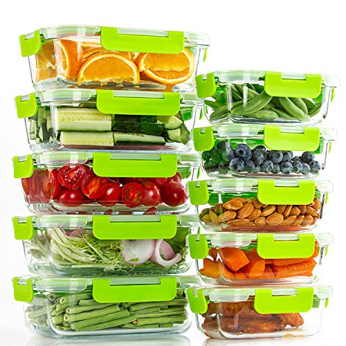 Glass Containers for Food Storage with Lids (Green)