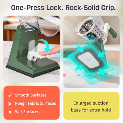 Upgraded Rotary Cheese Grater with 3 Interchangeable Stainless Steel Drums (Olive Green)