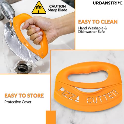 Heavy Duty Stainless Steel Pizza Cutter with Cover (Orange)