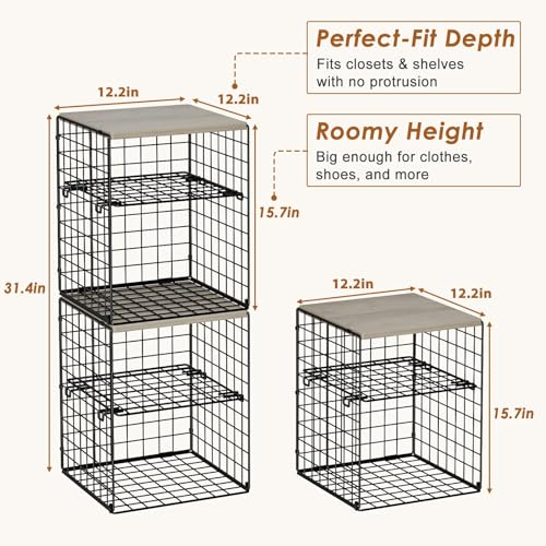4 Tier Stackable Closet Organizers and Storage (Black-4 Tier)