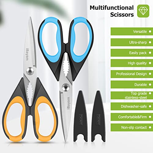 Kitchen Scissors (Orange/Black and Blue/Black / 8.7-inch 2-Pack)