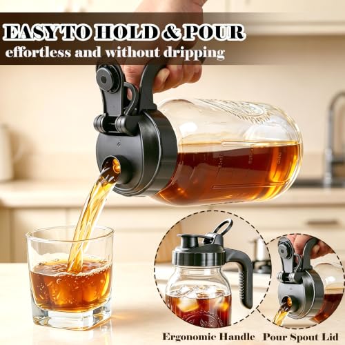 Cold Brew Coffee Maker 64oz Glass Mason Jar with 304 Stainless Steel Filter (Black / 64OZ)
