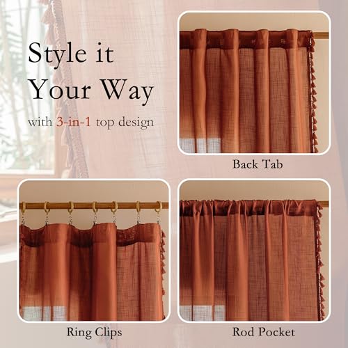 Bohemian Farmhouse Ceiling Curtains with Macrame for Living Room (Z-terracotta / 50"W x 96"L (Pack of 2))