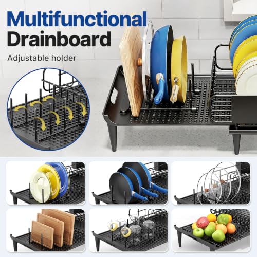 Expandable Dish Drying Rack for Kitchen Counter with Drainboard (1 Tier - Expandable - Black)