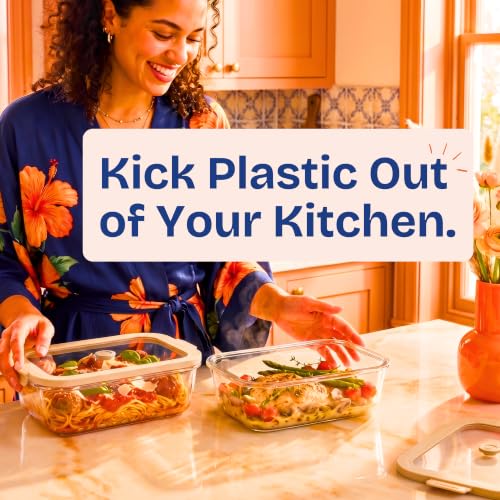 Non Toxic Glass Food Containers with Lids (Beige / 50 Oz)