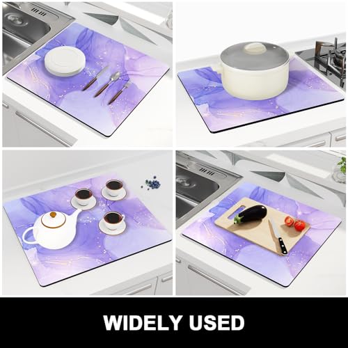Dish Drying Mat for Kitchen Counter (Purple Marble / 16" x 18")