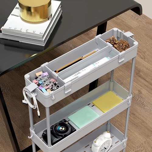 2 piece Set Slim Storage Cart 3 Tier (Grey)
