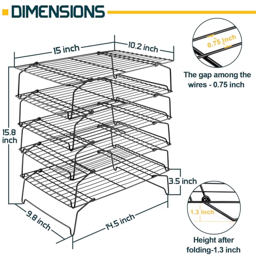 5 Tier Stainless Steel Cooling Rack (Black / 15" x 10")