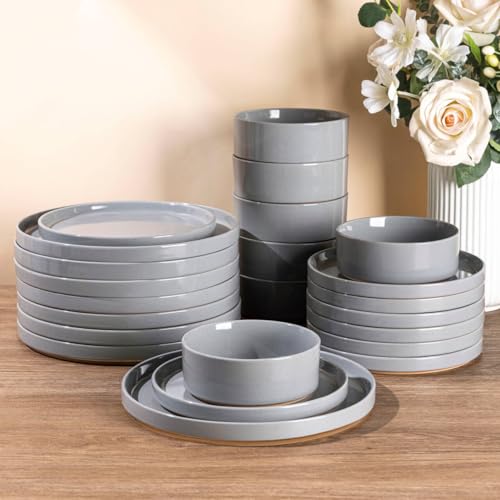 Stoneware Dinnerware Sets for 8 (Service for 8 / Modern-Gray)
