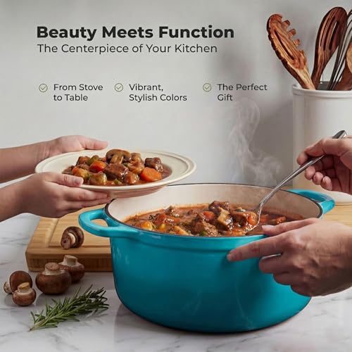 7.7 Quart Enameled Cast Iron Dutch Oven Pot with Lid (Light Blue / 7.7 Quart)