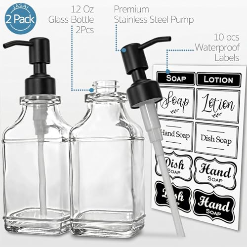 2Pack Hand & Dish Glass Soap Dispenser with Black Rust Proof Pump (Matteblack)