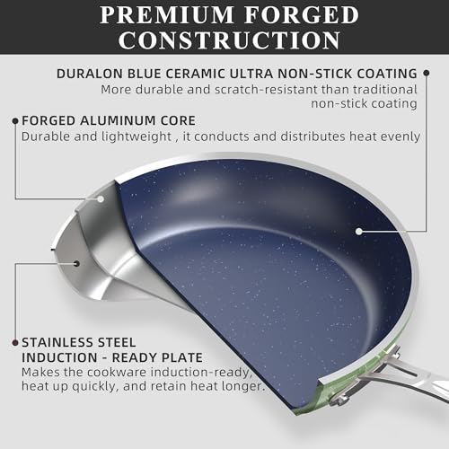 Healthy Duralon Blue Ceramic Nonstick Cookware Set (Metallic Pistachio Green / 12pc Cookware Set / Cookware Set)