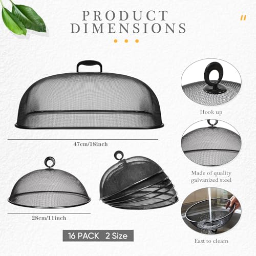 16 Pcs Outdoor Metal Mesh Food Covers Tents Dome Set (Black)