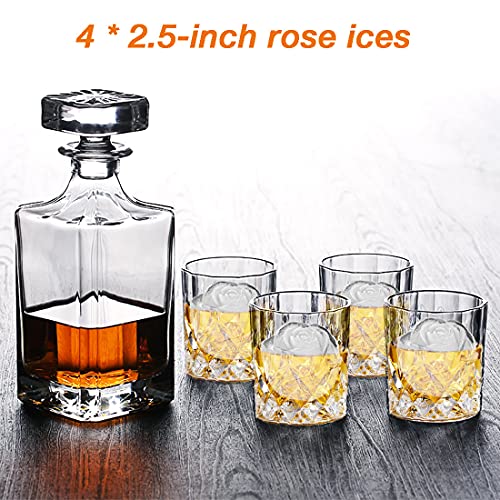 Rose Ice Cube Tray 2.5 Inch [1 Mold + 1 Funnel + 4 Stoppers] (Four 2.5-inch Rose Ice (Blue) / 1 Pack Rose Ice Cube Tray)