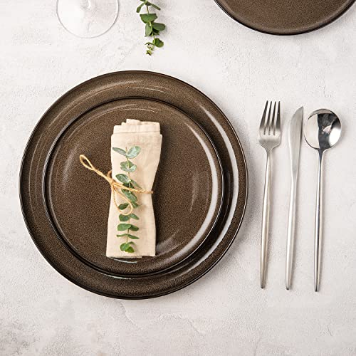 Ceramic Dinner Plates Set of 6 (10.5 Inch for 6 / Reactive-Chestnut)