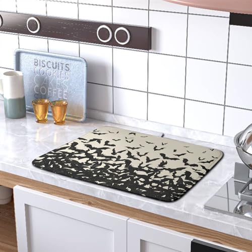 Halloween Bats Halloween Dish Drying Mat for Kitchen Counter 16x18 Inch Microfiber Absorbent Drying Mats Washable Dishes Drainer Mats Reusable Dish Rack Pad for Coffee Bar (Halloween Bats-b / 16" x 18")