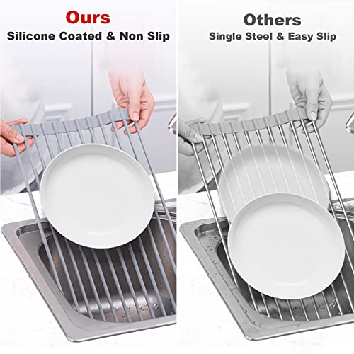 Roll Up Dish Drying Rack (Rectangle-grey / Rectangle: 17.5" x 13")