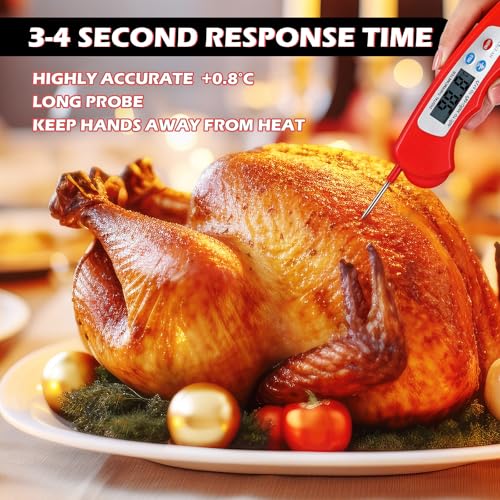 12 Pcs Digital Meat Thermometer with Probe Instant (Red)