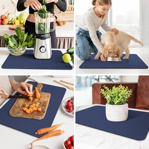 Dish Drying Mat Absorbent Dish Drying Mats for Kitchen Counter 16"x 24" (Classic Blue / 24" x 16")