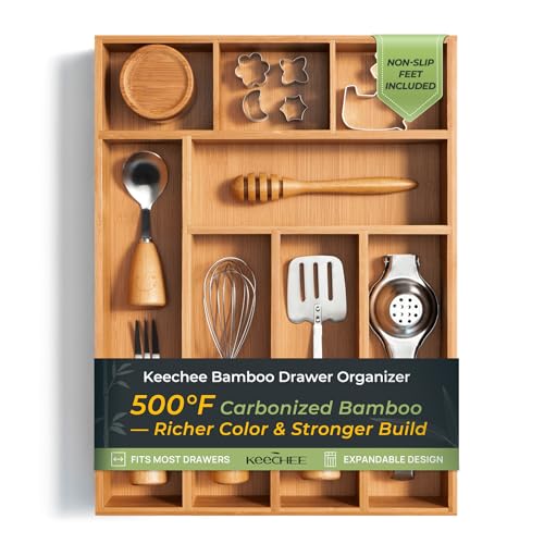 Carbonized Bamboo Kitchen Drawer Organizer (8 Slots)