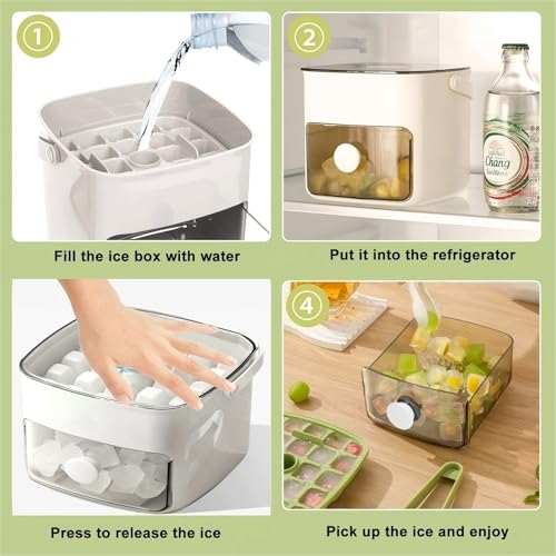 Ice Cube Tray with Lid & Bin Ice Maker for Freezer Ice Trays Ice Container (White)