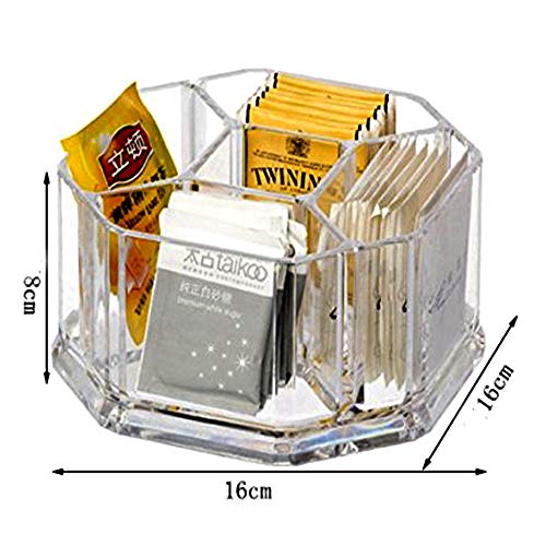Acrylic Tea Bags Holder Coffee Sugar Bag Case Guest Room Organizer Storage Boxes (L16*W.16*H.8cm)