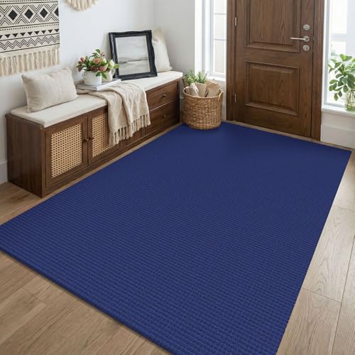 Washable 4x5 Entry Woven Area Rug (Deep Navy Blue / 4' x 5' (Rectangular))