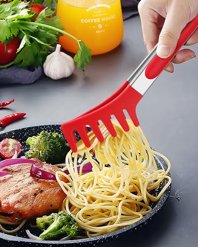 Silicone Spaghetti Spoon and Pasta Tong (Red)