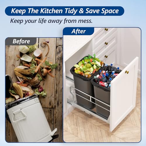 Dual Pull Out Trash Can Under Cabinet with Soft (Double / Silver)