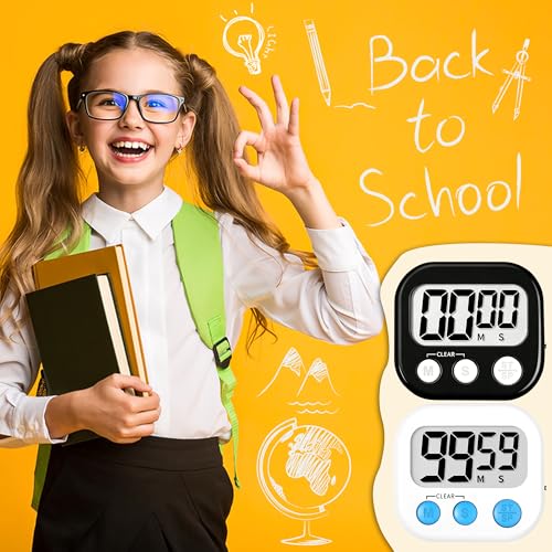 Classroom Timer for Kids Teachers 2 Pack Digital Timers Black White (Black & White)