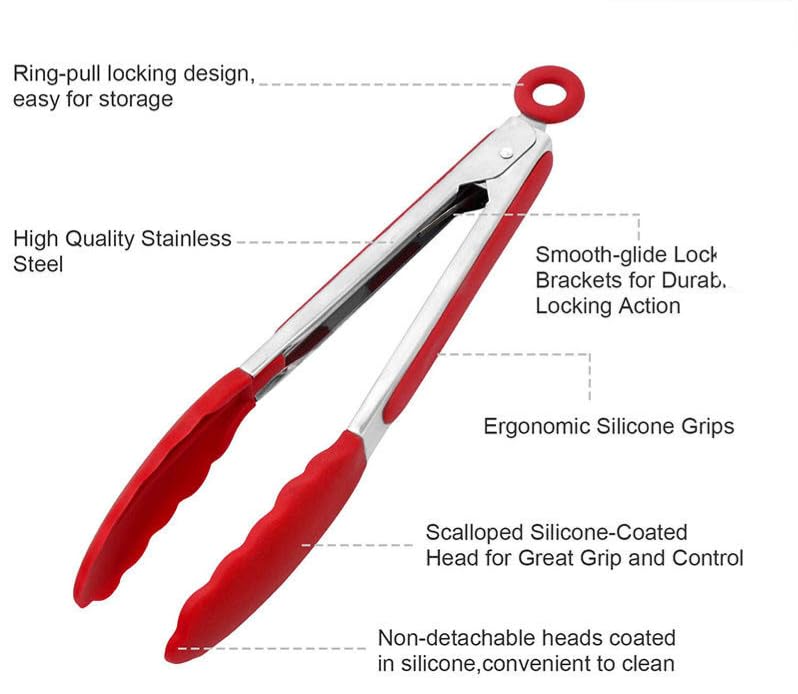 Stainless Steel Kitchen Tongs Set with Silicone Tips (3 Pack Green)