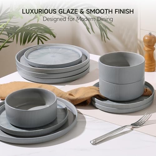Stoneware Dinnerware Sets for 6 (Blue / 6-Set(18pcs))